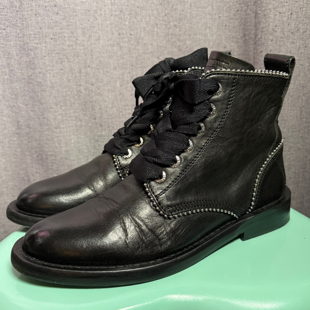 Zadig & Voltaire Laureen Roma Boot Black Leather Stud Dress Combat Ankle Boho
